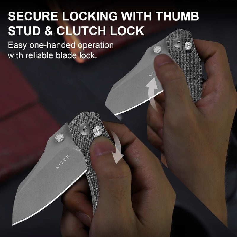 KIZER Mini Bulldog Pocket Knife, 2.5” Nitro V Sheepsfoot Blade Folding Knife, Micarta Handle Clutch Lock Small EDC Knife for Men Women Gift, Fishing Hiking Camping Hunting Knives V3672SA2 - Image 5